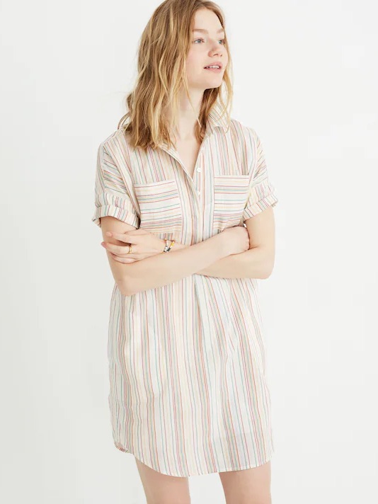 Madewell Popover Courier Shirtdress In Textural Rainbow Stripe